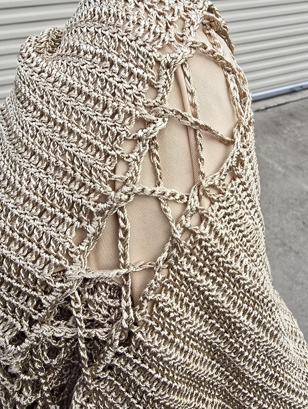 Vintage Y2K VENUS Knit Gold Halter Top Boho Festival Skirt Beachy Set M 2pc - Picture 5 of 5